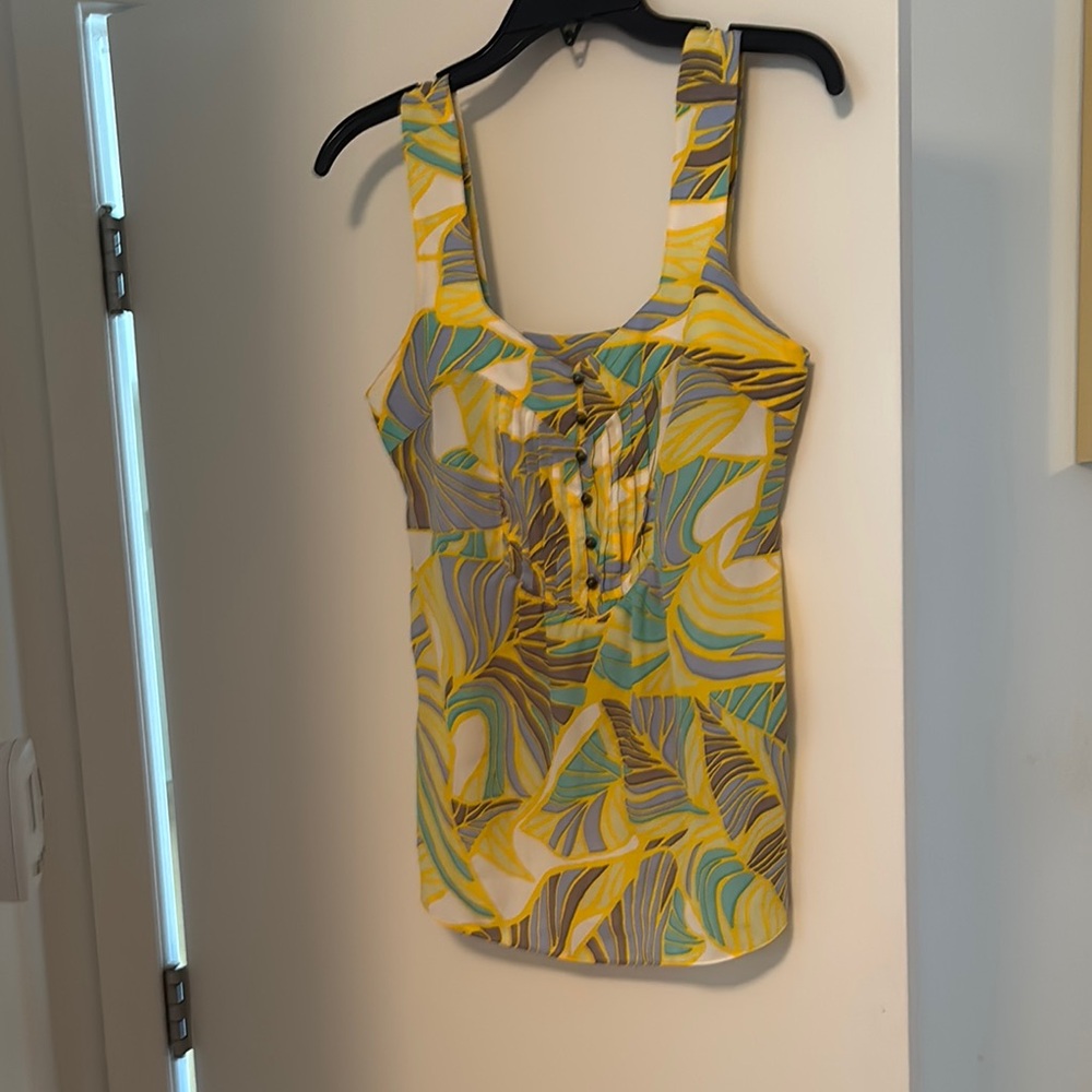 Yellow and Gray Patterned Women's Top